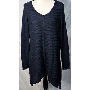 Eileen Fisher Wool Tunic Sweater Navy Blue Long Sleeve V Neck Classic Lagenlook